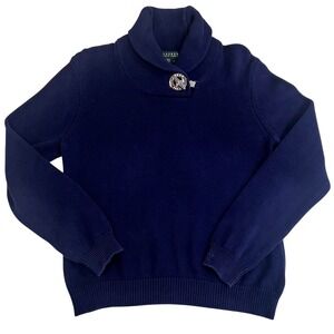 Lauren Ralph Lauren Navy Blue Nautical Button Shawl Collar Sweater Women's Large